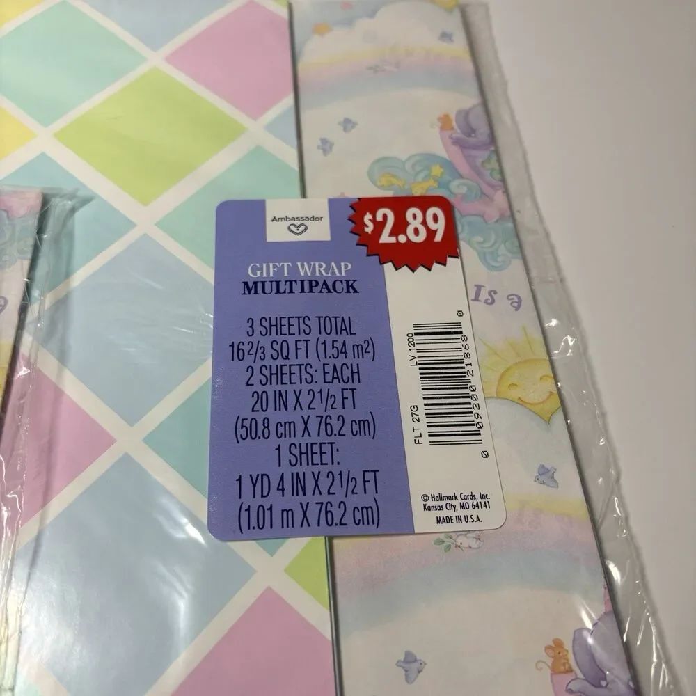 Vintage HALLMARK Baby Shower/New Baby Gift Wrap Wrapping Paper Noah’s Ark Animal